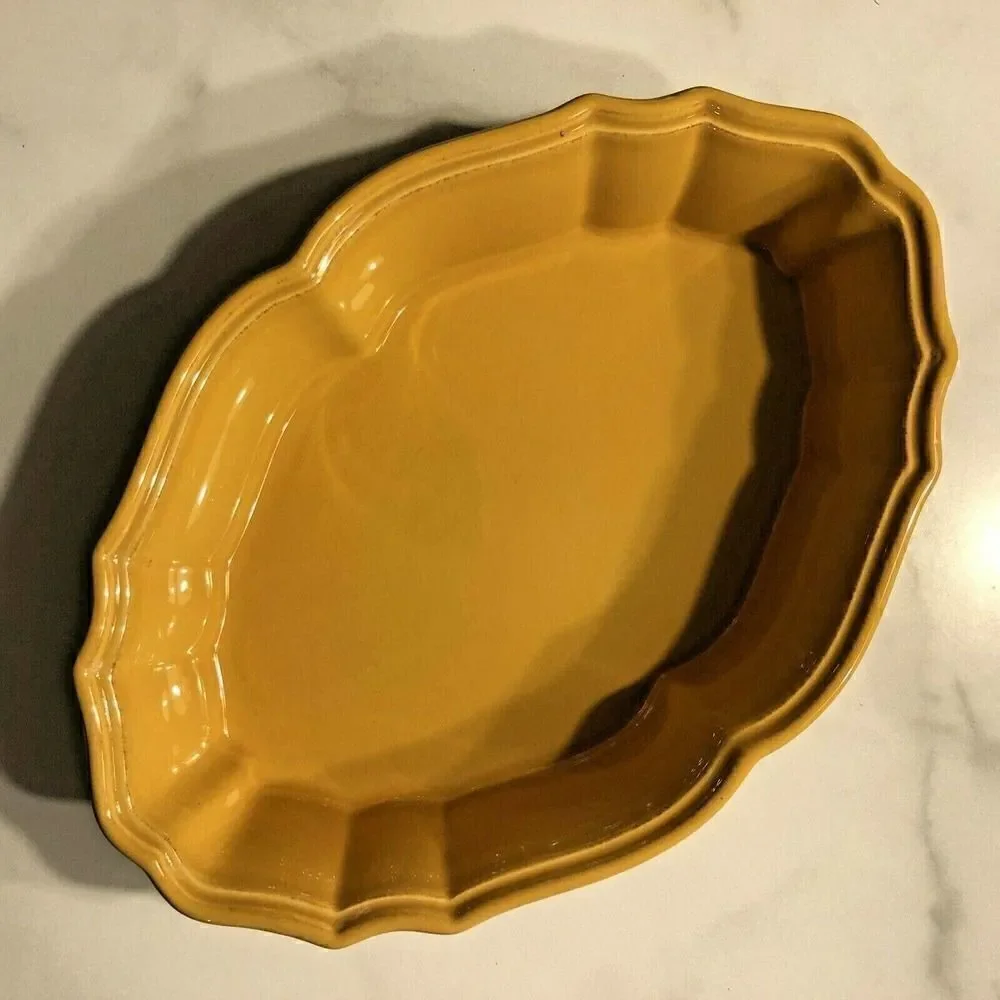 Stoneware by Grestel Scalloped Yellow Oval Baker Made in Portugal